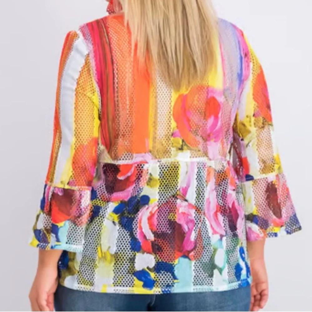 Damee Textured Printed Mesh Blouse Jacket size S - Picture 15 of 16